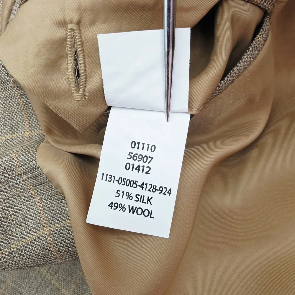 Jos. A. Bank Mens 50R Travelers Silk/Wool Tan Plaid Two Button Blazer Sport Coat